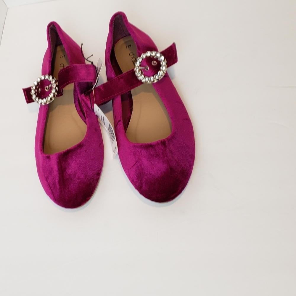 Chatties burgundy velvet flat shoes